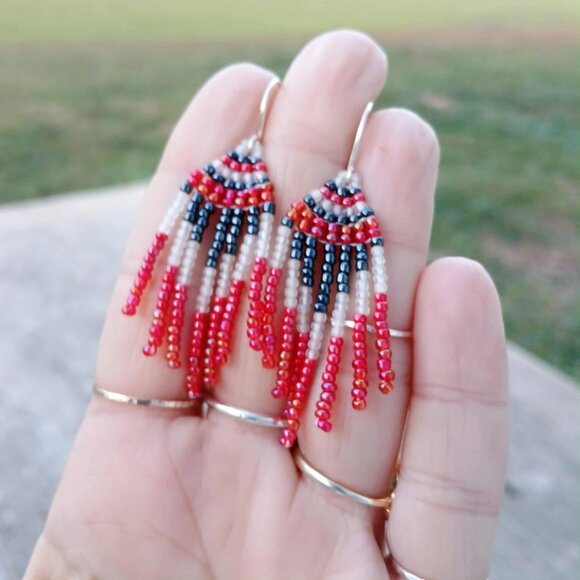 Small Beaded Fringe Dangle Earrings, 2.25" - Picture 4 of 7